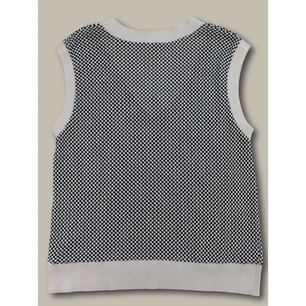 Zara Retro Preppy Dark Academia Knit Sweater Vest L Black White Micro Pattern - Picture 3 of 3